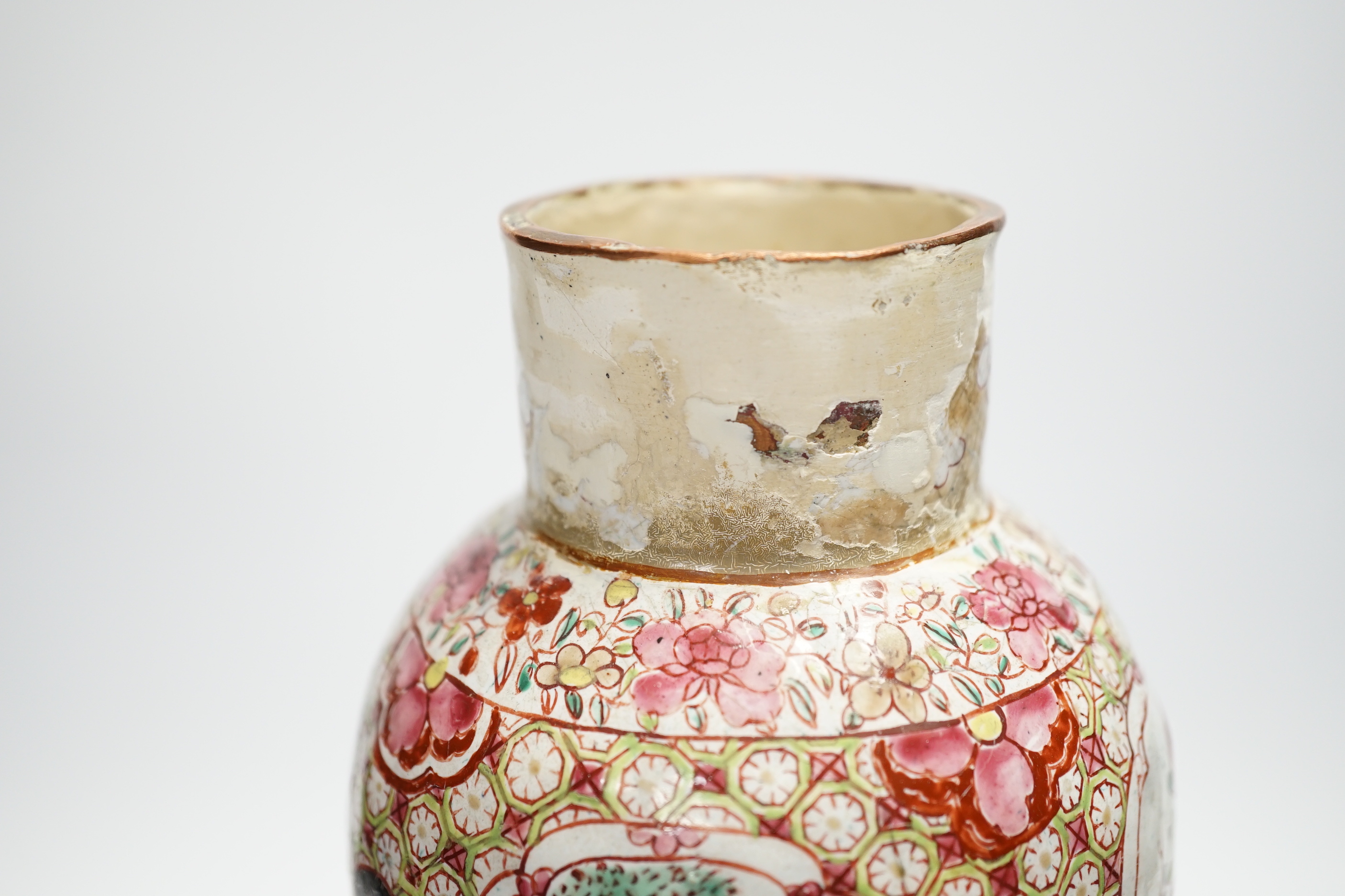 An 18th century Canton enamel European subject vase and associated cover, 30cm high